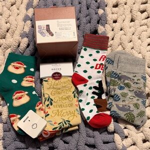 Hallmark Festive Socks Collection - Green, Red, Gray, Cream